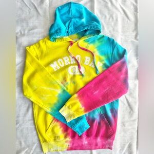 Morro Bay tie dye hooded sweater, size small unisex